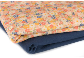 Jersey Katoen Digitale Print - Tijdloze Bloem Donker Blauw