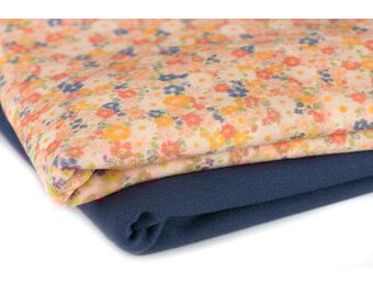 Jersey Katoen Digitale Print - Tijdloze Bloem Donker Blauw