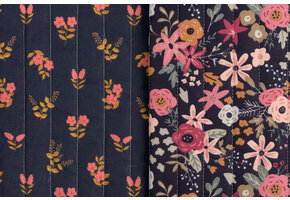 Doorgestikte Katoen – Stepped Bloemenprint Insano Blauw