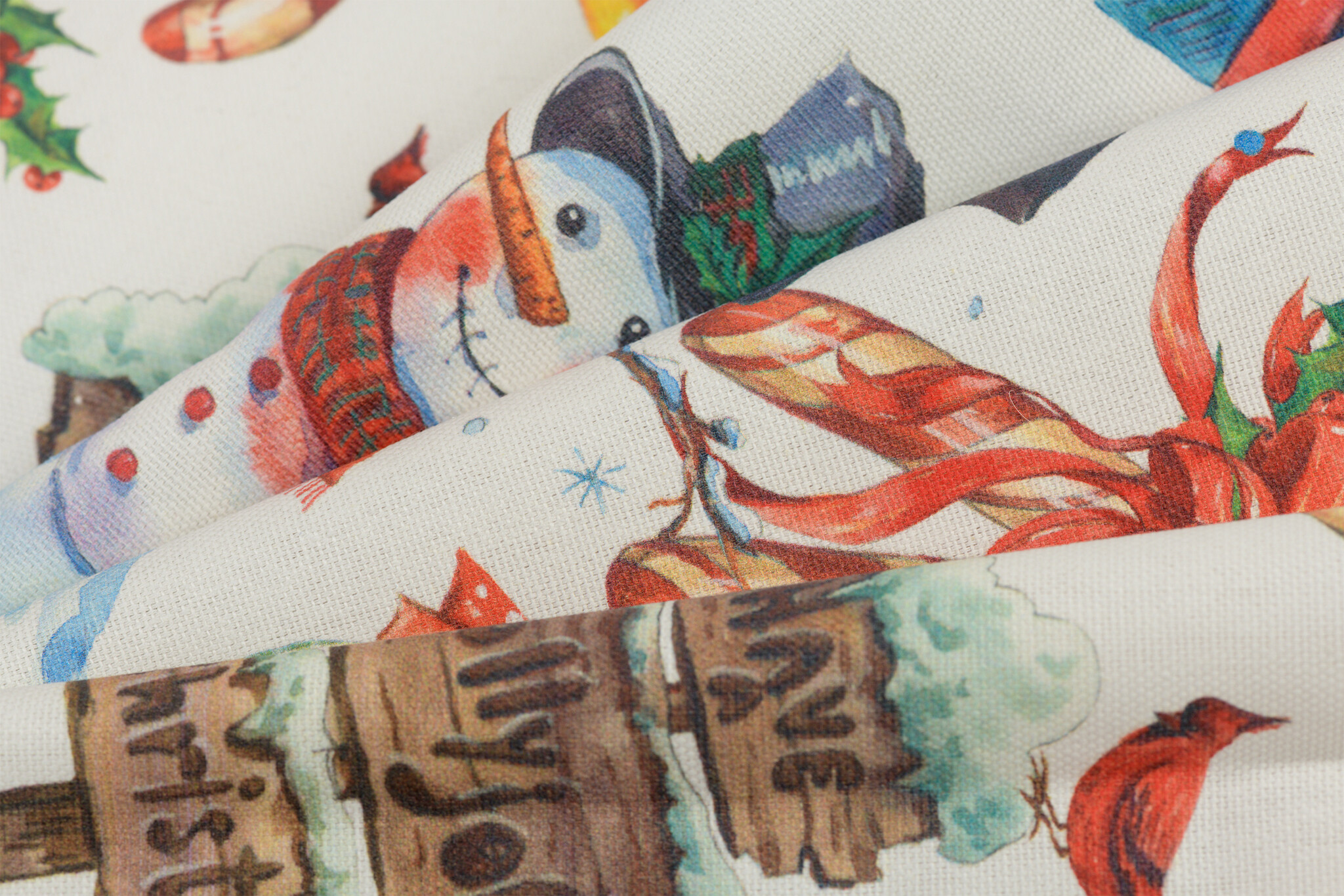 Deco Stof Kerst – Holly Jolly Snowman – Vrolijk & Feestelijk