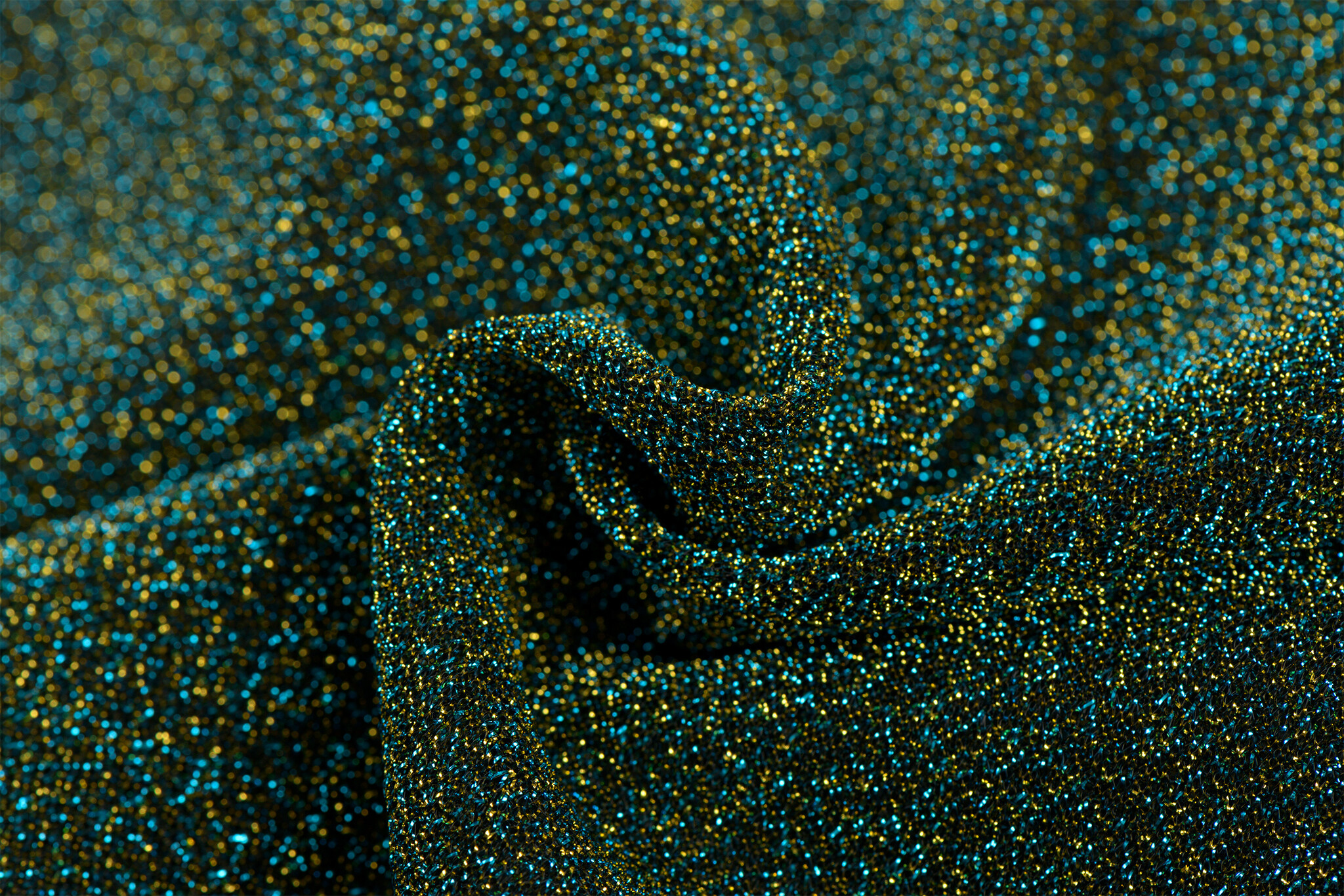 Lurex Glitter Jersey Stof Turquoise – Goud – Stralend & Veelzijdig
