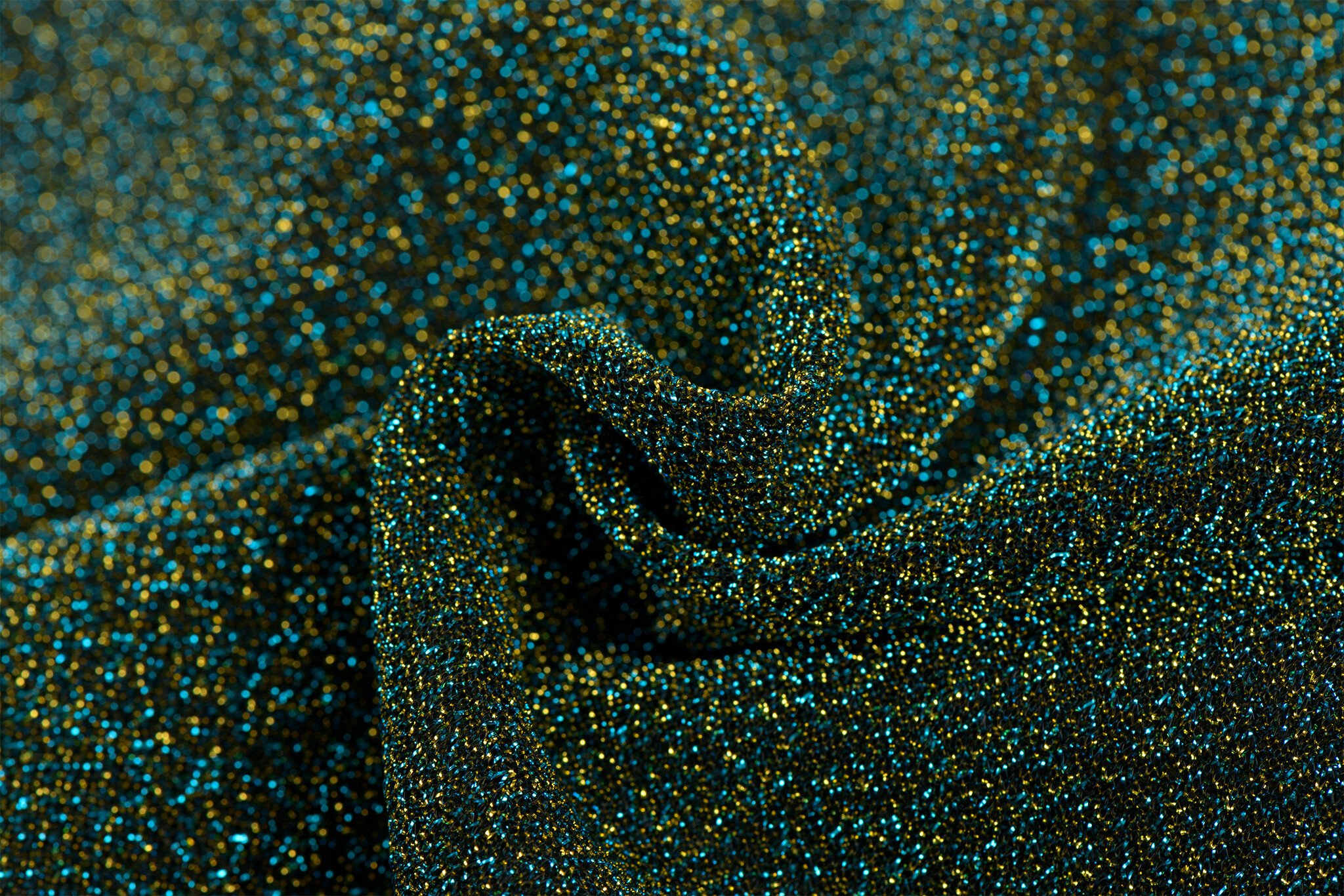 Lurex Glitter Jersey Stof Turquoise – Goud – Stralend & Veelzijdig
