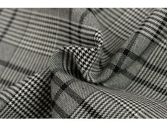 Schotse Ruit Stof Stretch - Grijs / Zwart