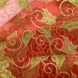 Organza Stof Kerst – Rood met Gouden Hulstbladeren