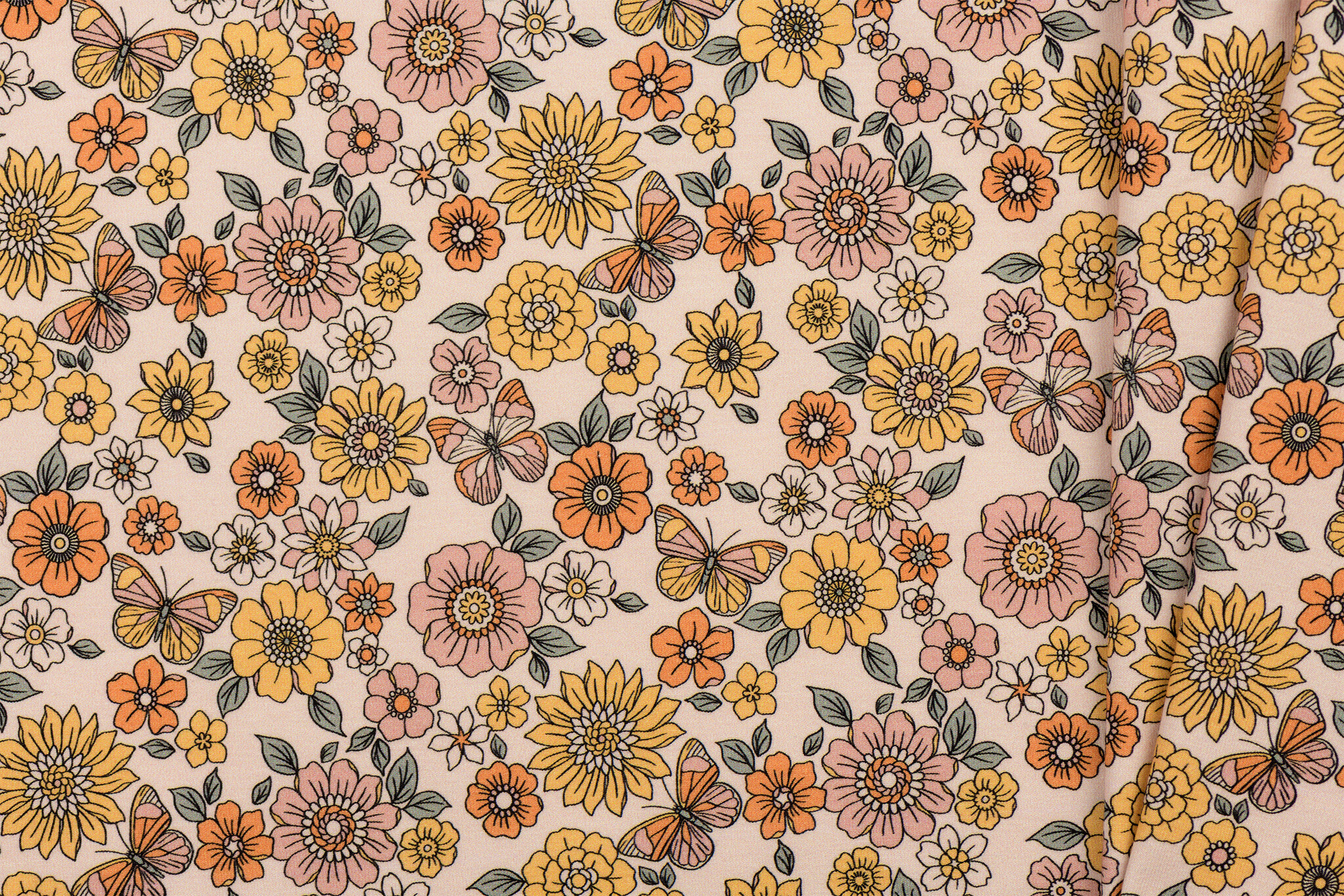 Jersey Katoen Pastel Vlinderbloem – Zacht & Rekbaar
