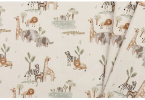 Jersey Katoen Digitale Print - Wildlife Beige