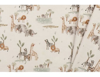 Jersey Katoen Digitale Print - Wildlife Beige
