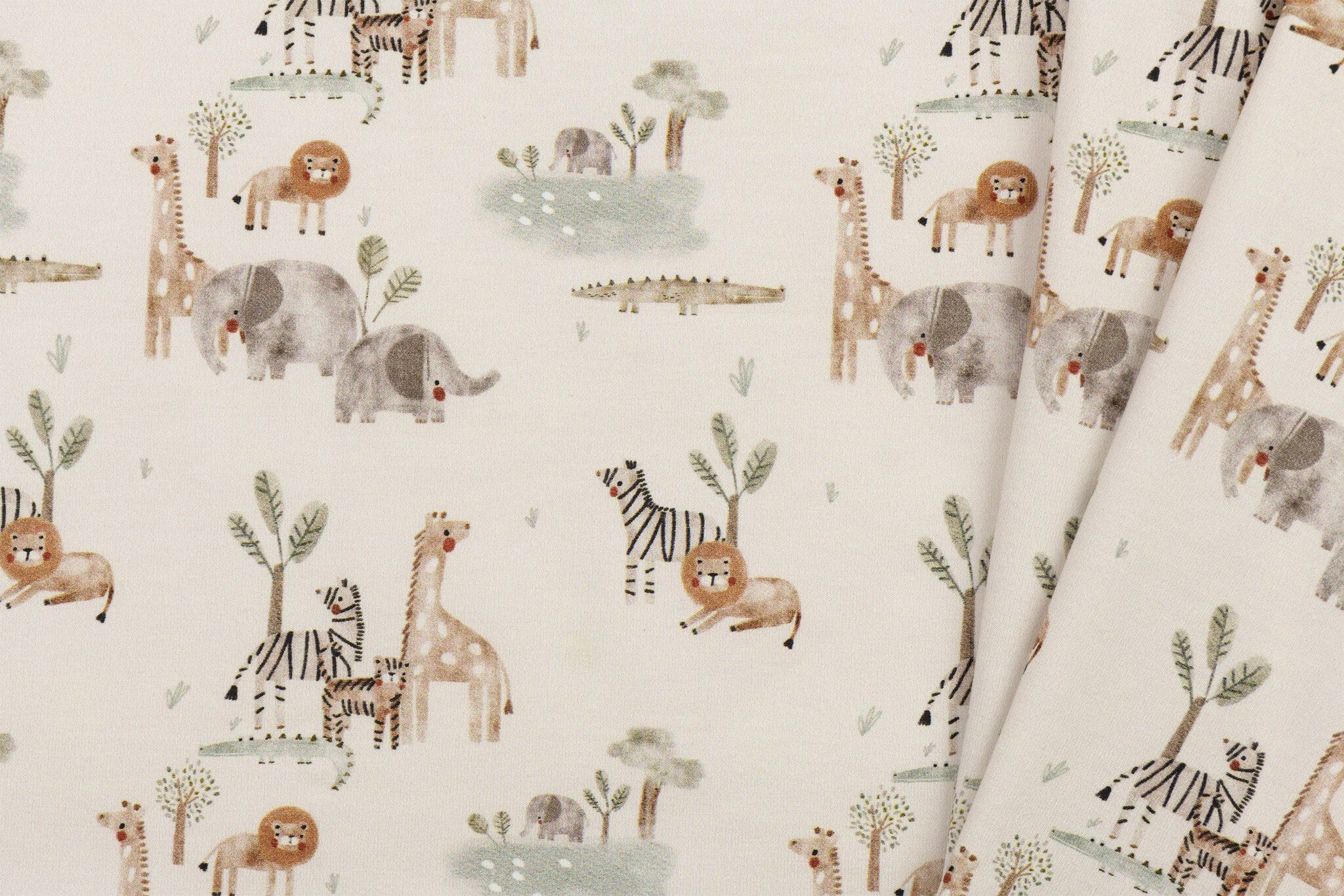 Jersey Katoen Digitale Print Wildlife Beige – Zacht & Speels