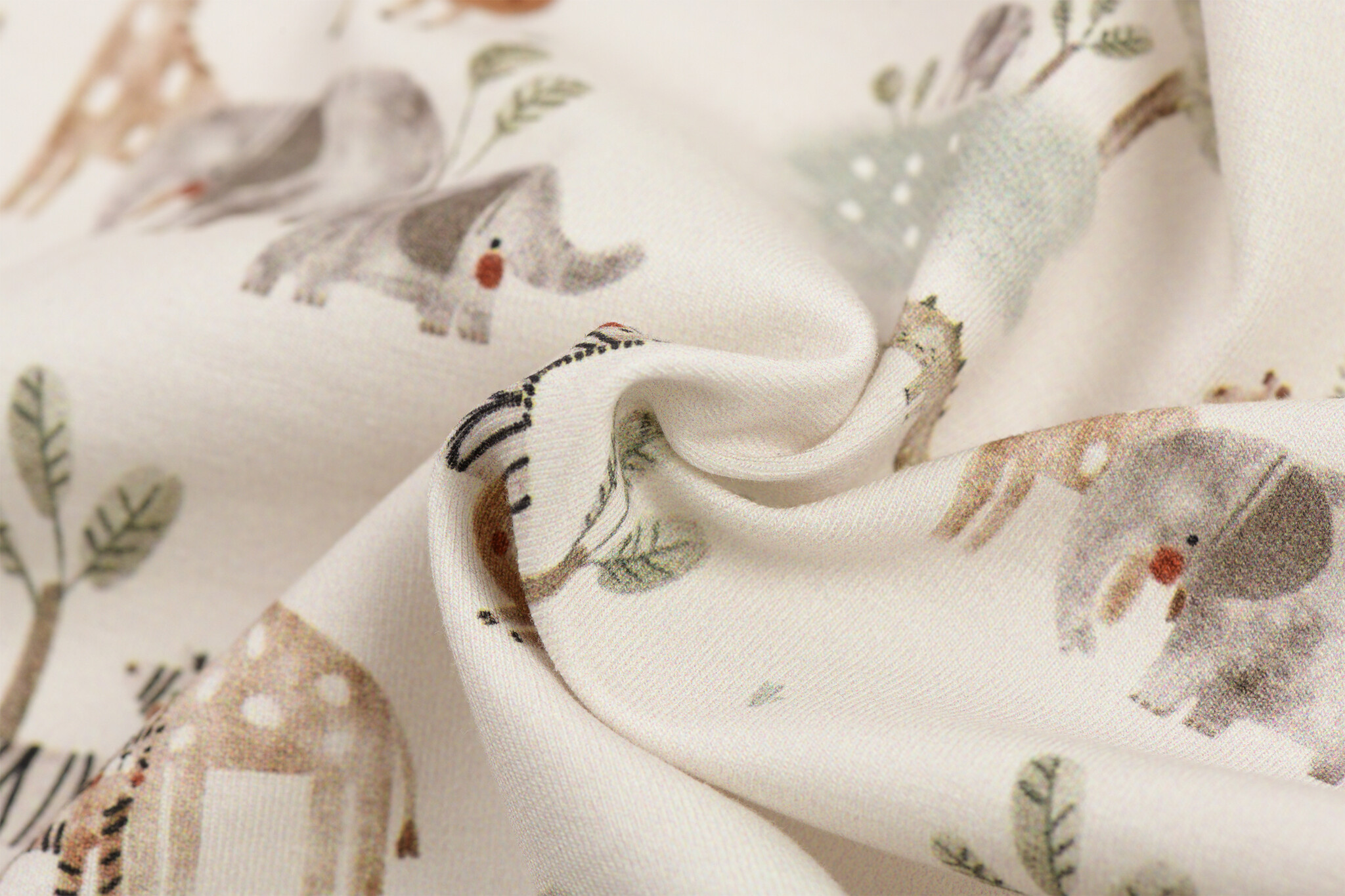 Jersey Katoen Digitale Print Wildlife Beige – Zacht & Speels