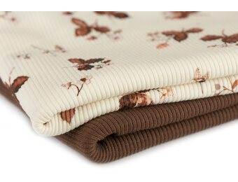 Rib Jersey Stof Ananas Aardbei Bruin