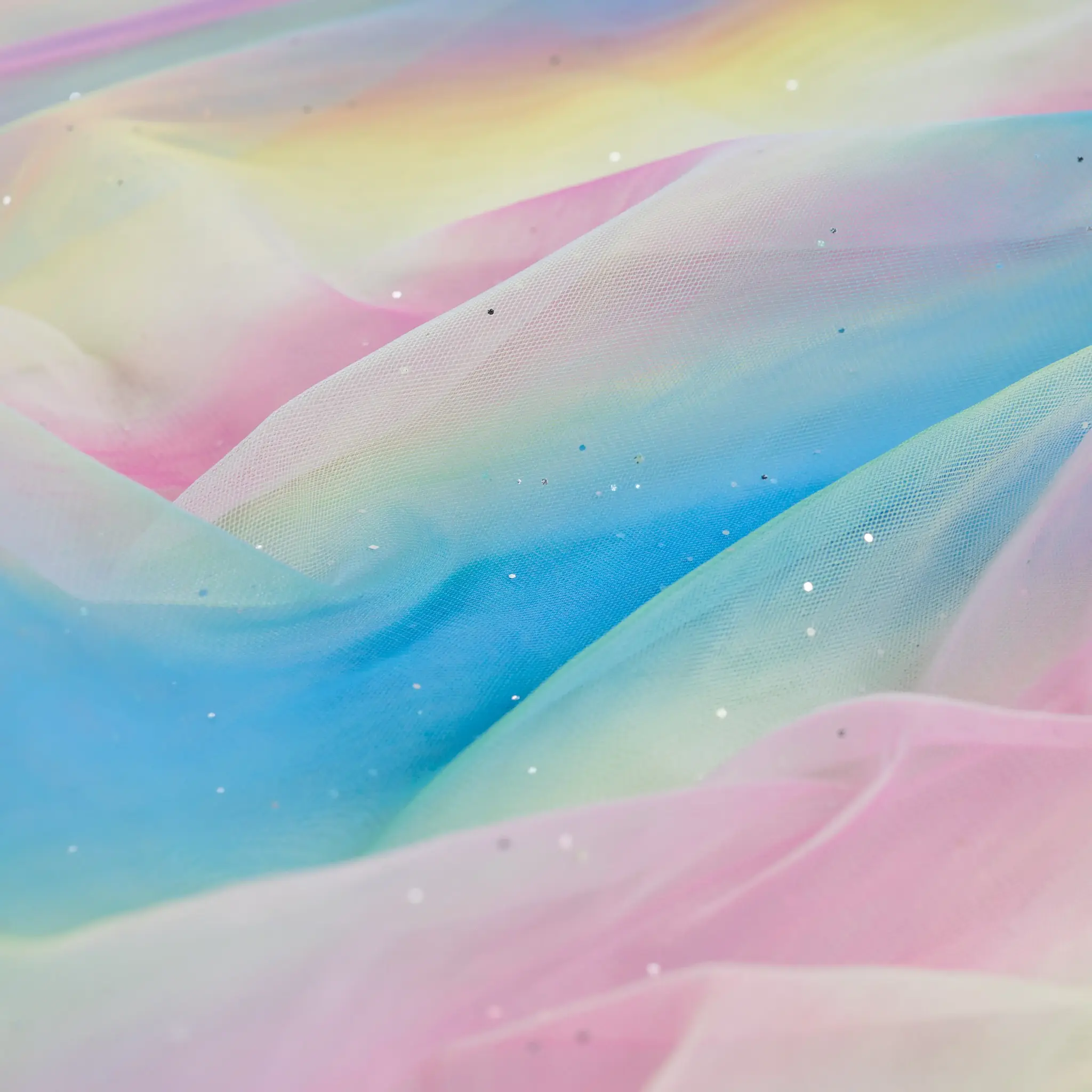 Zachte Tule Stof met Regenboogstrepen & Glitter