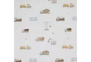 Poplin Katoen Digitale Print - Bouwvoertuigen Beige