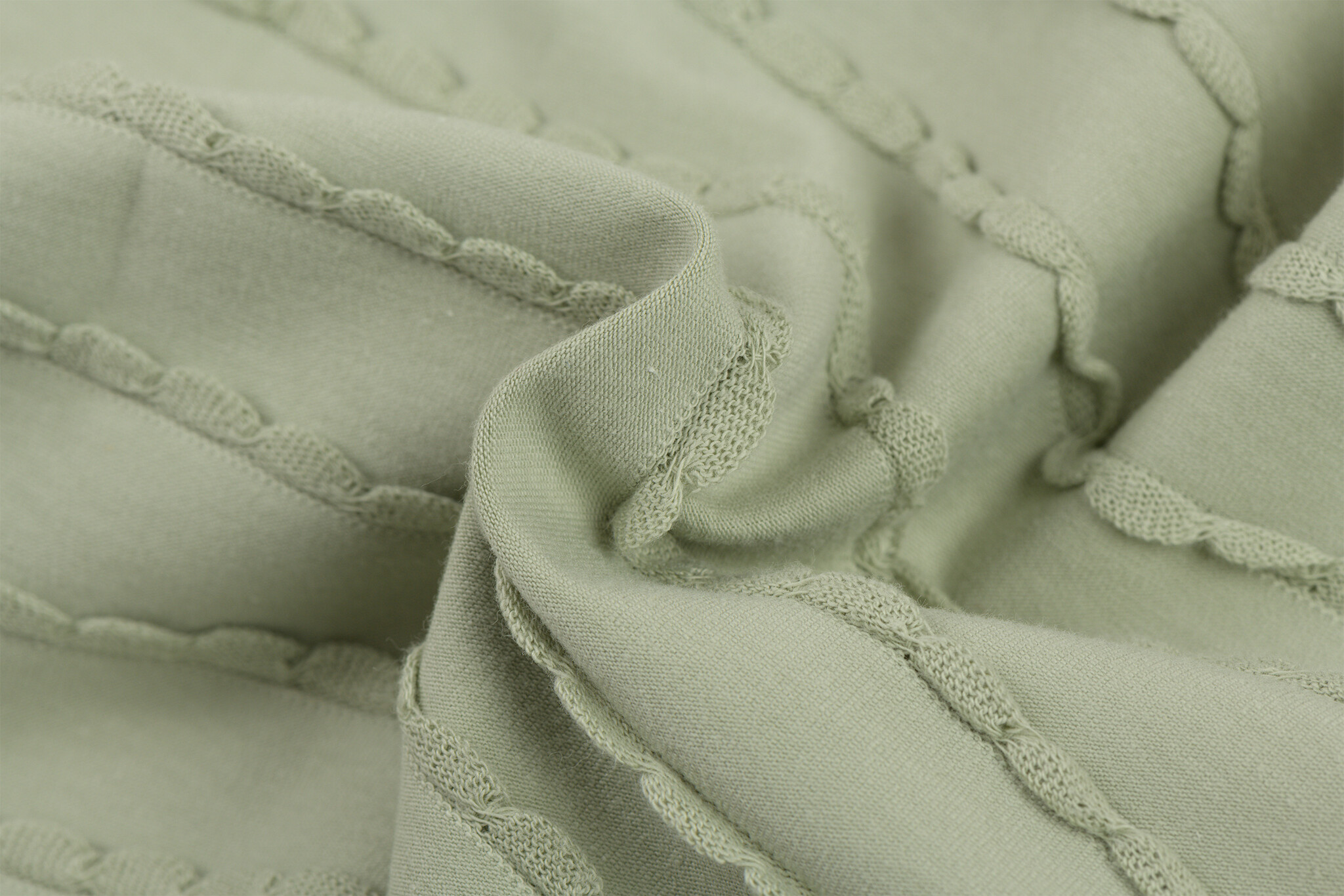 Jersey Katoen Ruffles – Salie Groen – Zacht, Rekbaar & Speels