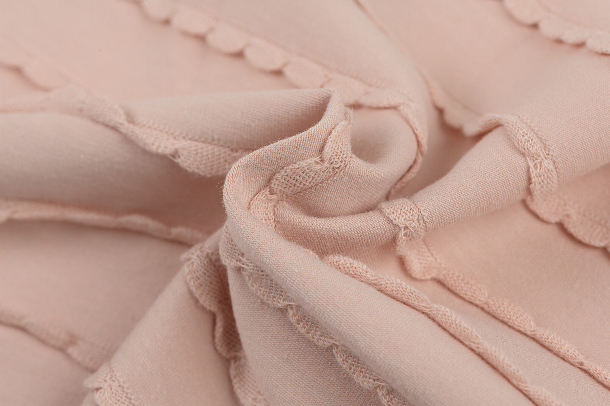 Jersey Katoen Ruffles – Poeder Roze – Zacht, Rekbaar & Speels