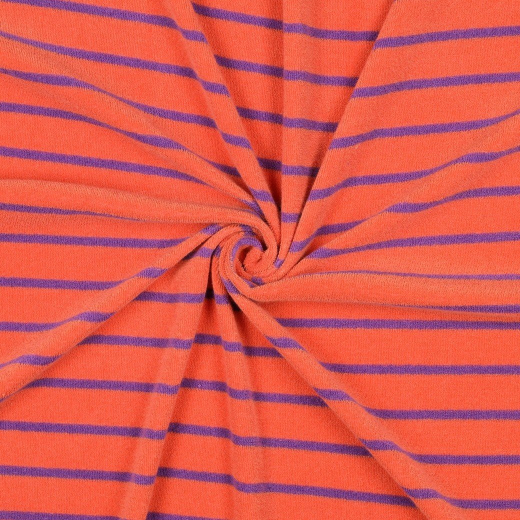 Katoenen Badstof Yarn Dyed Strepen Oranje/Paars