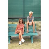 Katoenen Badstof Yarn Dyed Strepen Oranje/Paars