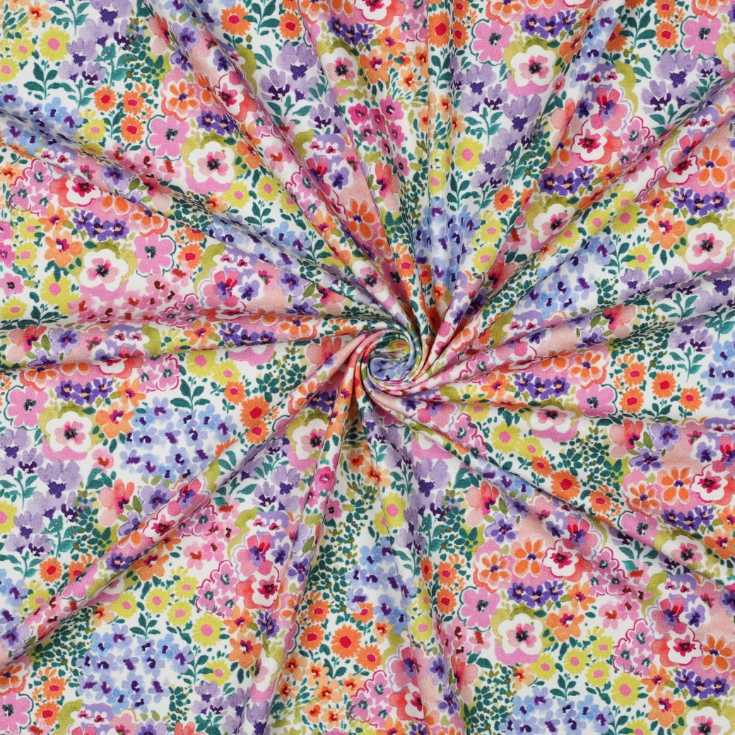 Jersey Katoen Bloemen Multicolor – Vrolijk & Comfortabel