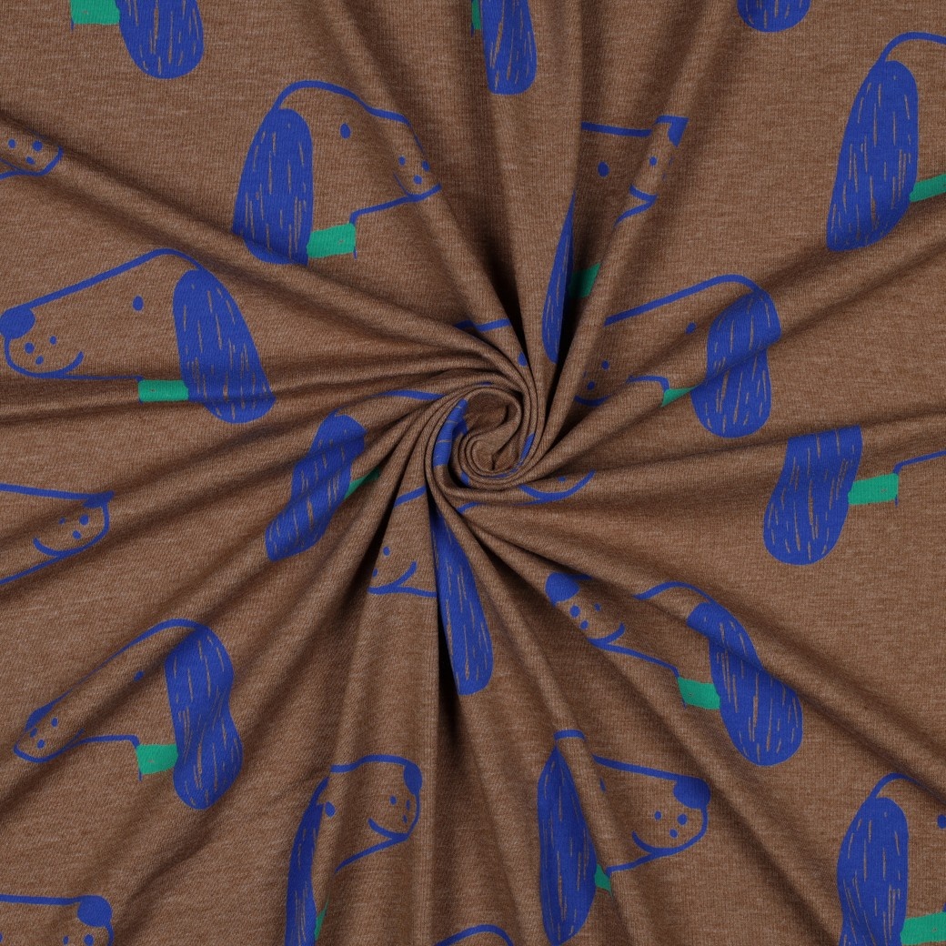 Jersey Katoen Stof Mélange Honden – Taupe