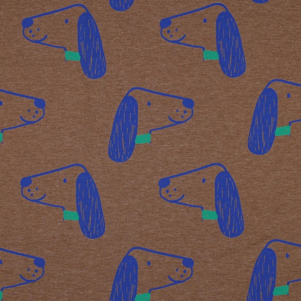 Jersey Katoen Stof Mélange Honden – Taupe