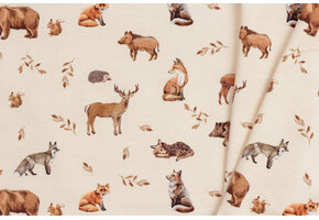 Poplin Katoen Digitale Print - Wilde Bosdieren