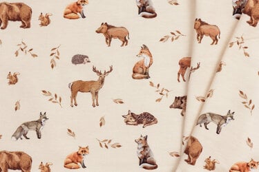 Poplin Katoen Digitale Print - Wilde Bosdieren