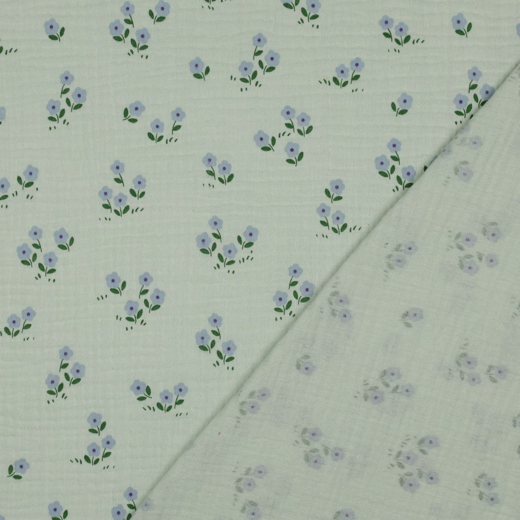 Hydrofiel Stof Bloemen – Mint – Zacht, Ademend & Lief