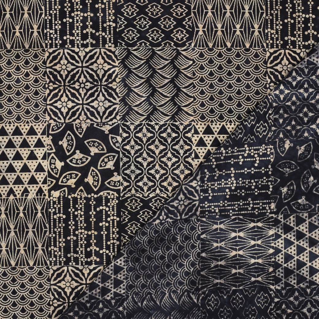 Handcrafted Batik Katoen – Donkerblauw Patchwork