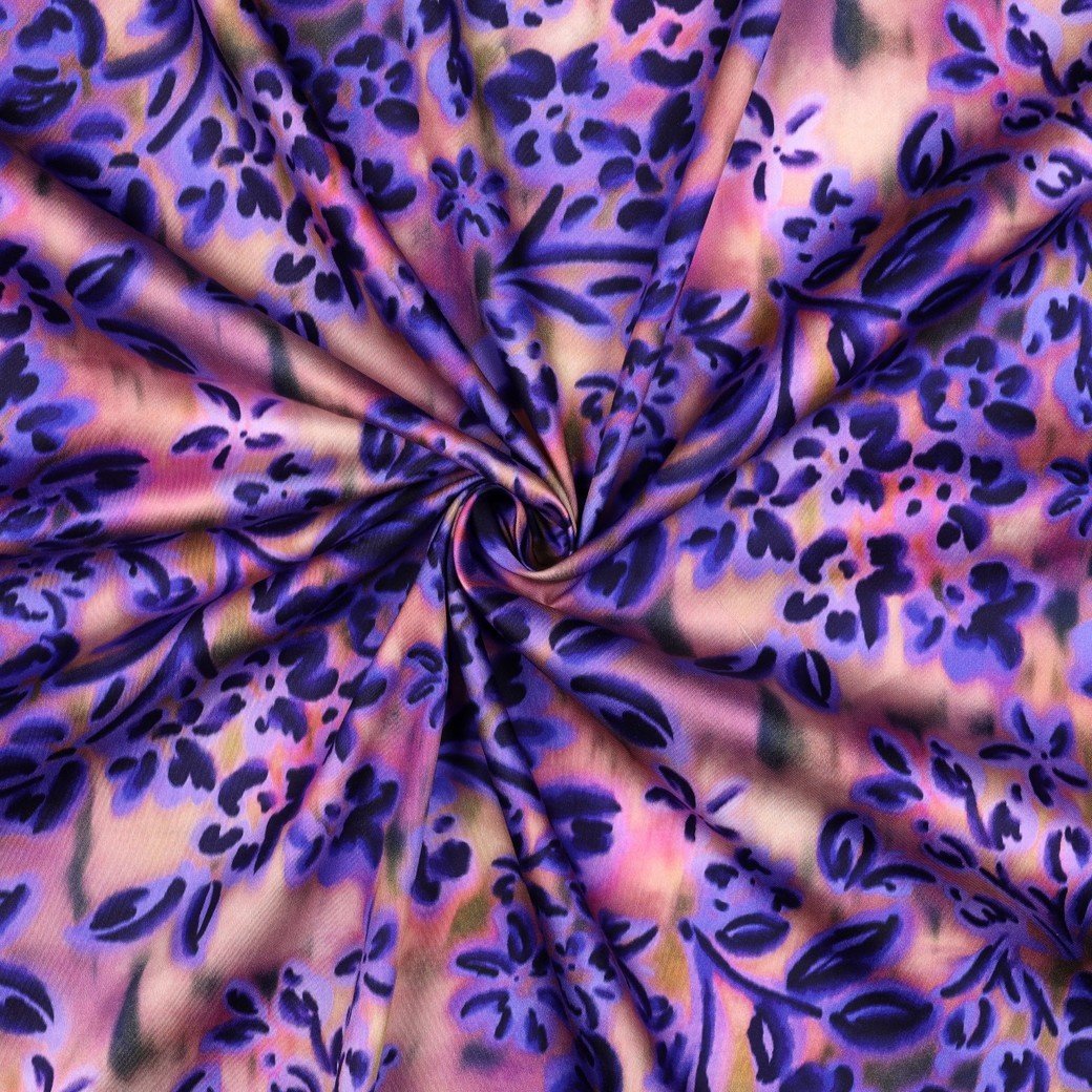 Katoen Satijn Stof Bloemen – Paars