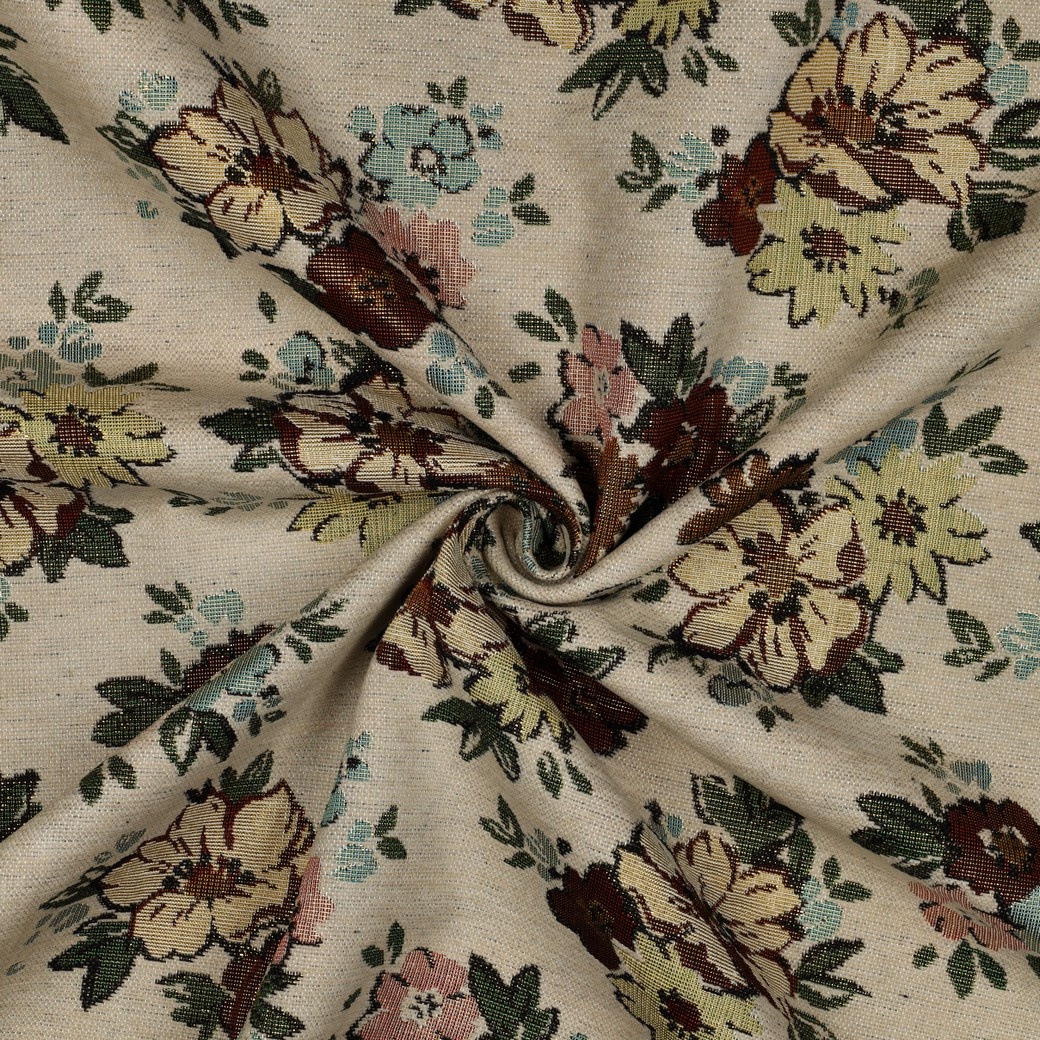 Gobelinstof – Chenille Flowers Sand – Sterk, Stijlvol & Vintage