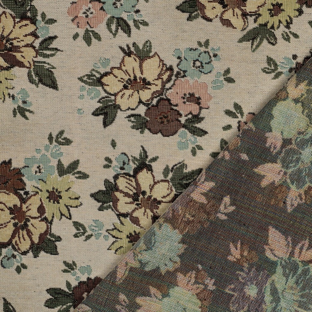 Gobelinstof – Chenille Flowers Sand – Sterk, Stijlvol & Vintage