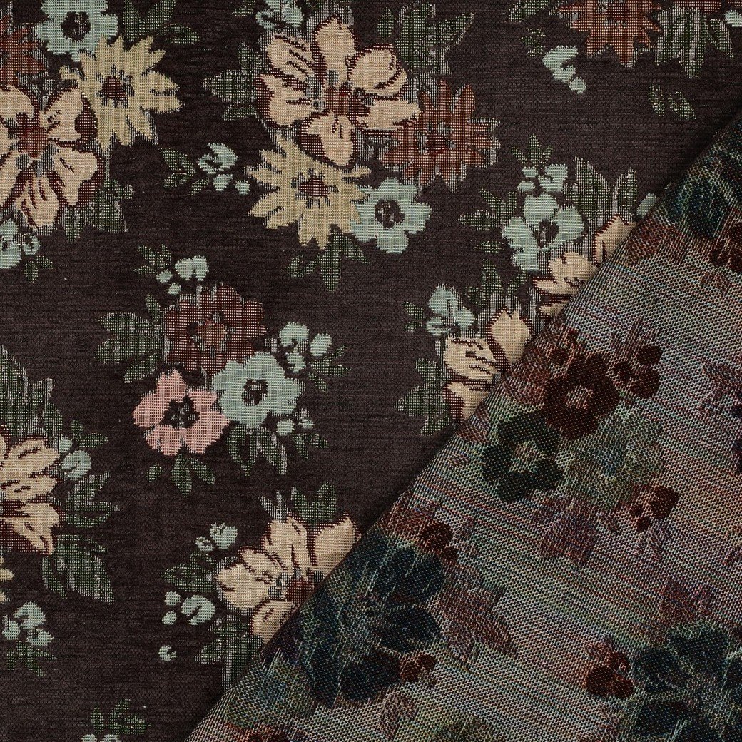 Gobelinstof – Chenille Flowers Bruin – Sterk, Stijlvol & Vintage