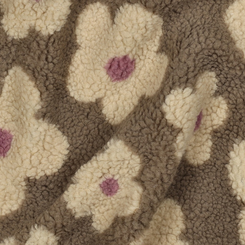 Teddy Stof Bloemen - Taupe/Beige