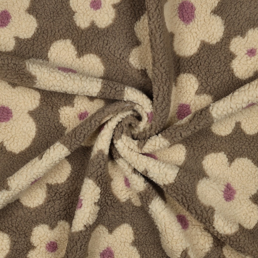 Teddy Stof Bloemen - Taupe/Beige