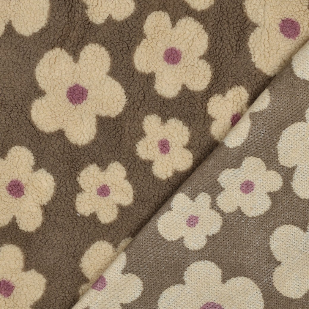 Teddy Stof Bloemen - Taupe/Beige