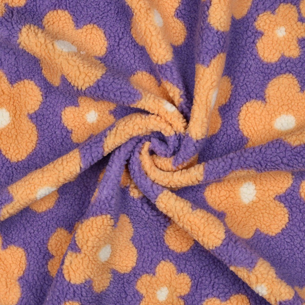 Teddy Stof Bloemen - Lila/Oranje