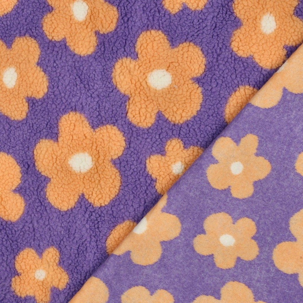 Teddy Stof Bloemen - Lila/Oranje