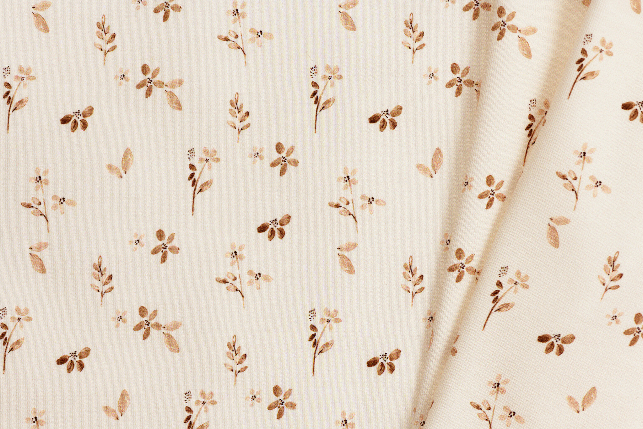 Jersey Katoen Digitale Print - Gezellige Bloem Beige