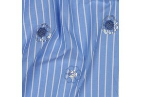 Katoen Strepen Pailletten Bloemen – Blauw