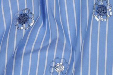 Katoen Strepen Pailletten Bloemen – Blauw