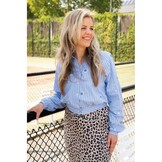 Katoen Strepen Pailletten Bloemen – Blauw