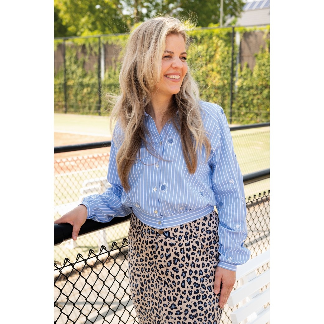 Katoen Strepen Pailletten Bloemen – Blauw