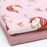 Jersey Katoen Digitale Print – Eenhoorn met Strikjes Roze