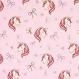 Jersey Katoen Digitale Print – Eenhoorn met Strikjes Roze