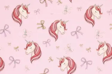 Jersey Katoen Digitale Print – Eenhoorn met Strikjes Roze