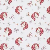 Jersey Katoen Digitale Print – Eenhoorn met Strikjes Ecru