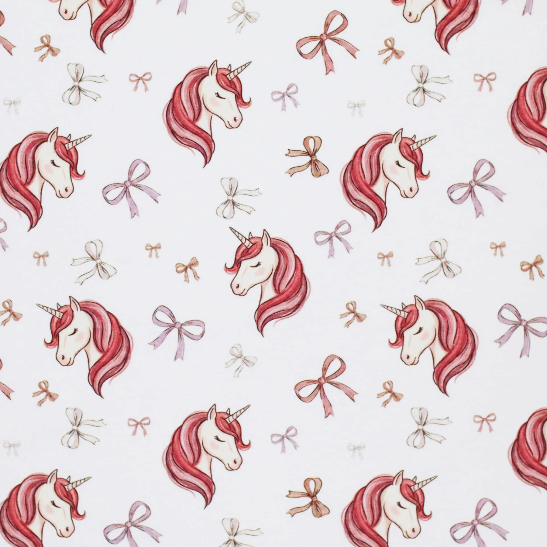 Jersey Katoen Digitale Print – Eenhoorn met Strikjes Ecru