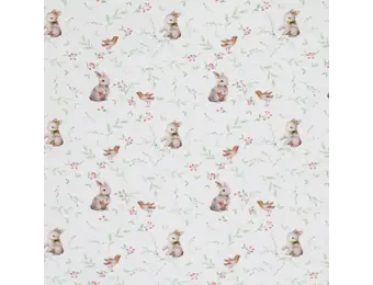 Jersey Katoen Digitale Print - Roodborstje Met Konijn