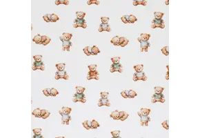 Jersey Katoen Digitale Print - Slapende Teddybeer Ecru