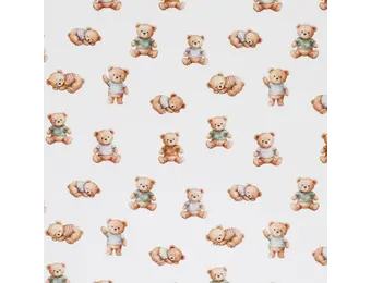 Jersey Katoen Digitale Print - Slapende Teddybeer Ecru