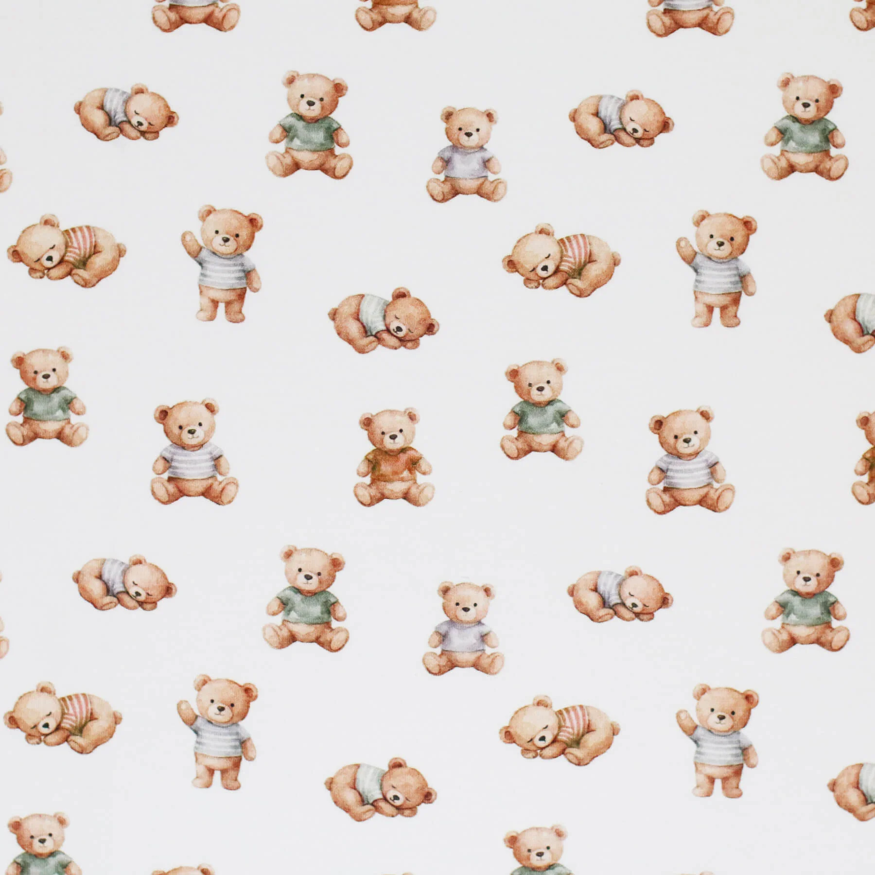 Jersey Katoen Digitale Print - Slapende Teddybeer Ecru